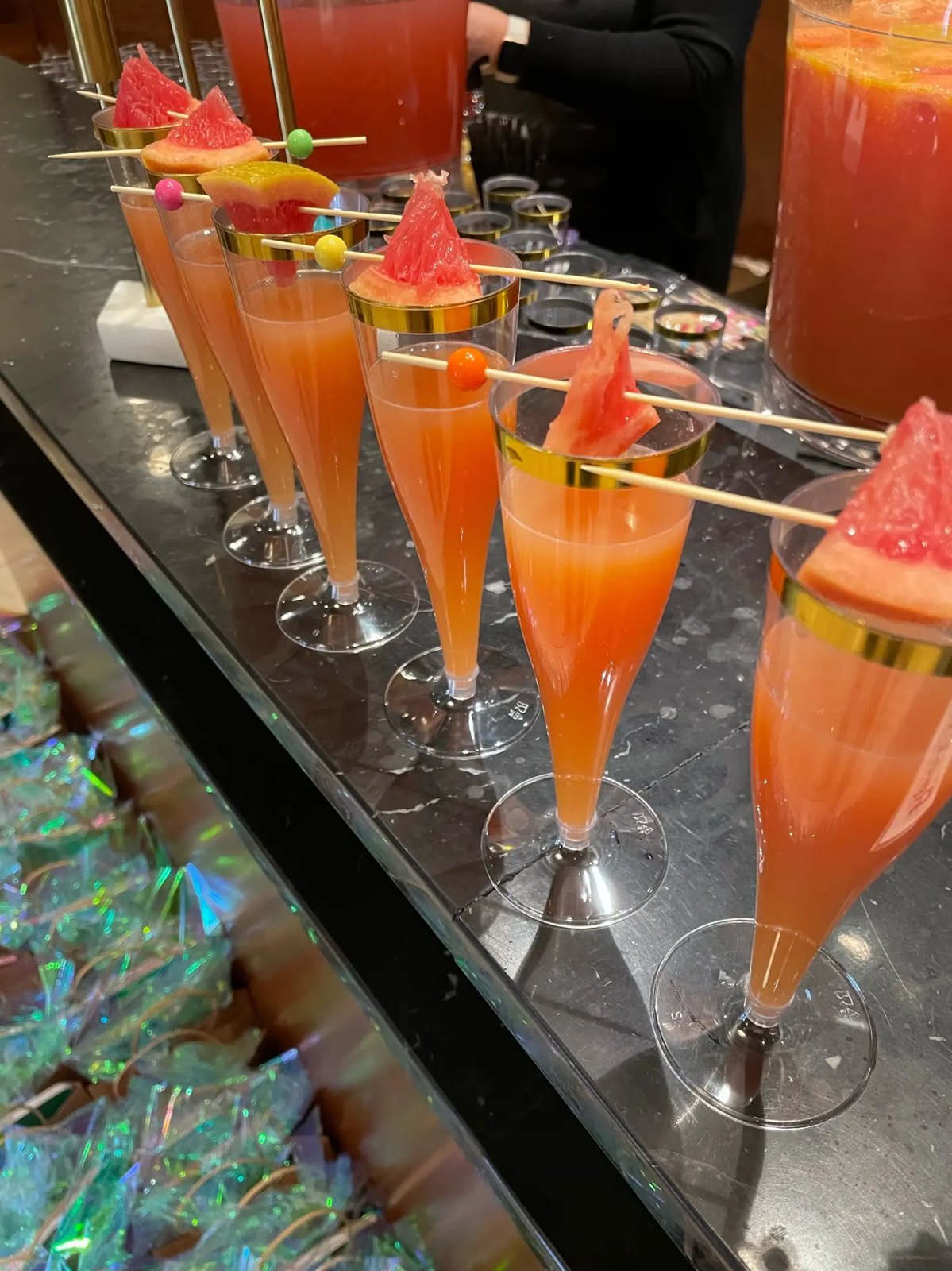 Flutes garnished with watermelon